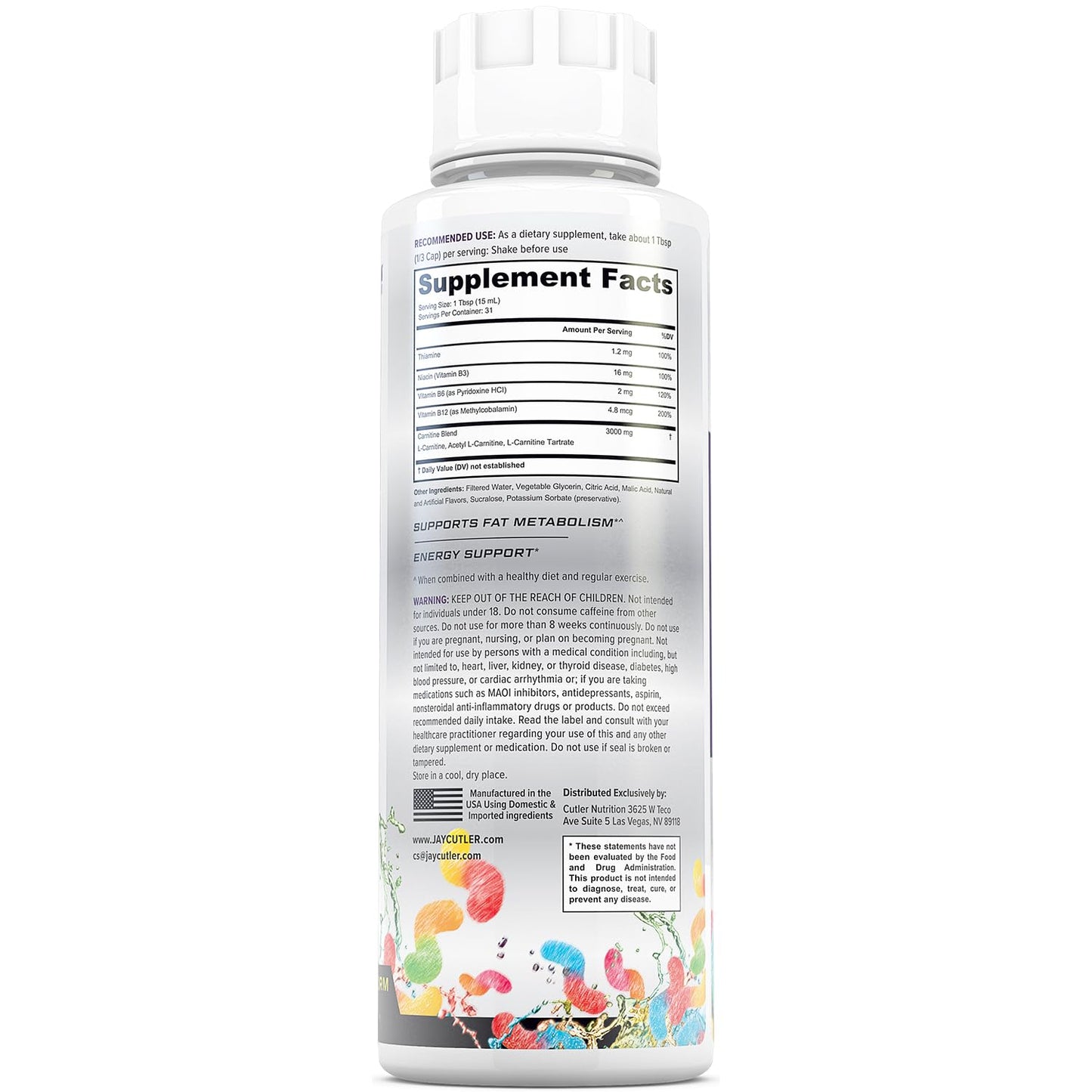 Cutler Nutrition Liquid L-Carnitine Fat Burner Supplement with Acetyl L-Carnitine & L-Carnitine Tartrate - Fat Burner Formula for Optimal Absorption,