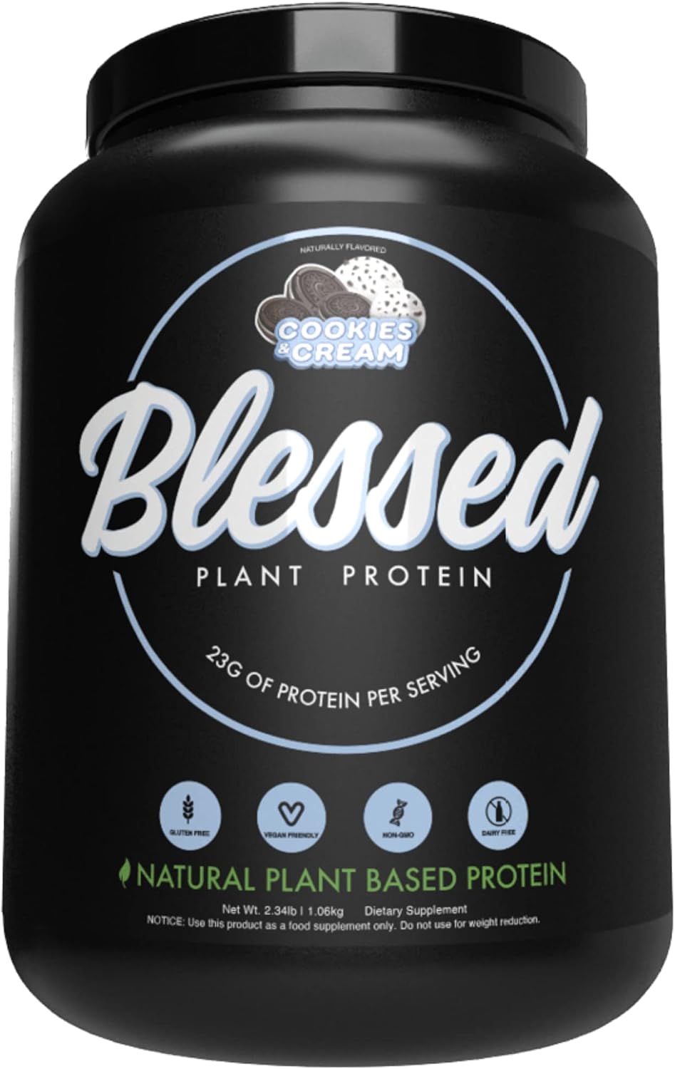 BLESSED Vegan Protein Powder - Plant Based Protein Powder Meal Replacement Protein Shake, 23g of Pea Protein Powder, Dairy Free, Gluten Free, Soy Free, No Sugar Added, 30 Servings (Cookies & Cream)