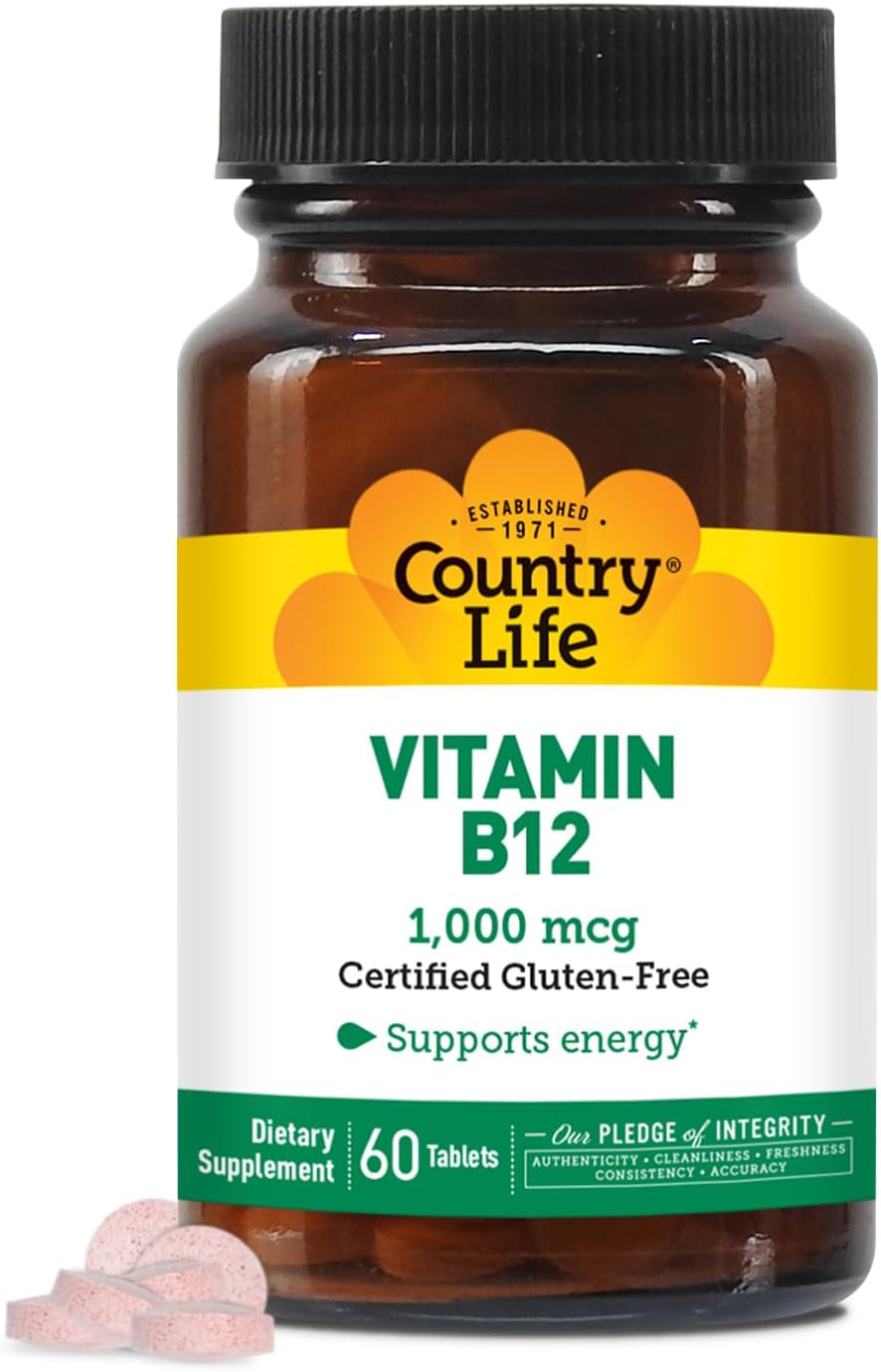 Country Life Vitamin B12 1,000 mcg, Vegan Energy Support, 60 Tablets