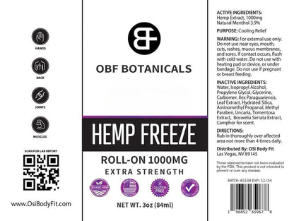 OBF Botanicals Hemp Roll On 3 Oz Instant Effect Topical Pain Relief Hemp Extract and Menthol Concentrated Roll On for Aching Muscles, Joint Relief, Ligaments - 1000mg OBF BotanicalsBuy Supplements Australia