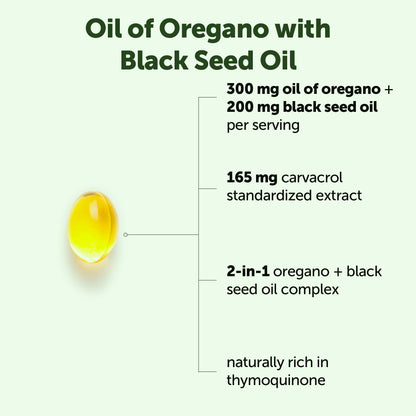 Micro Ingredients Oil of Oregano with Black Seed Oil, 300 Softgels | Naturally Occurring Carvacrol & Thymoquinone. 2-in-1 Oregano Oil Supplement. Non-GMO, Gluten Free, 3rd Party Tested.