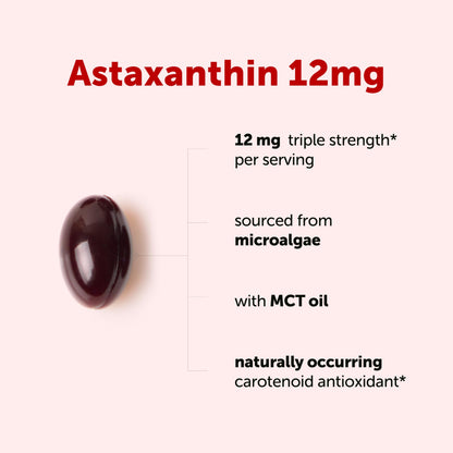 Micro Ingredients Astaxanthin 12mg Per Serving with MCT Oil, 120 Softgels | 4 Month Supply. Natural Microalgae Sourced Astaxanthin Supplement. Easy-to-Swallow. Non-GMO, Gluten Free, Soy Free.