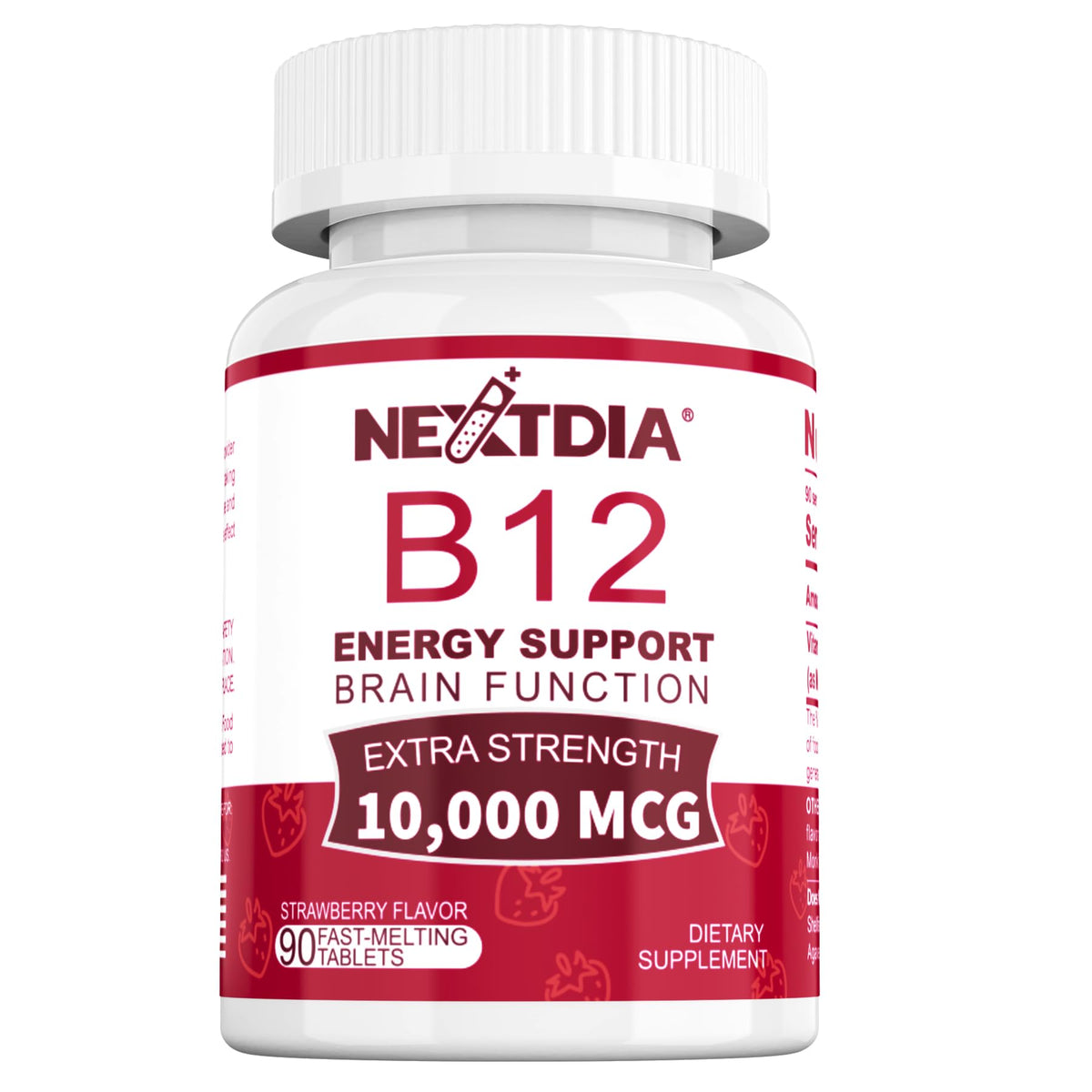 B12 Vitamins 10,000 mcg, Methylated Vitamin B12 Sublingual - Energy Boost, Focus, Metabolism & Brain Health Support, Immune System Support, Fast Dissolve, Natural Strawberry Flavor, 180 Servings
