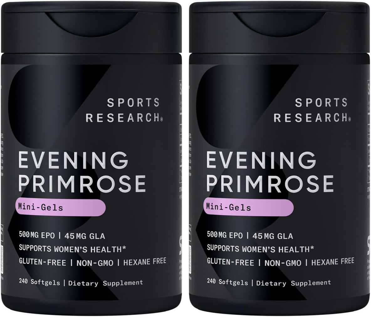 Sports Research Evening Primrose Supplement from Cold Pressed Oil - Softgels for Women’s Health & Skin Health - Gluten Free & Non-GMO GLA - High Potency 1300mg, 120 Count