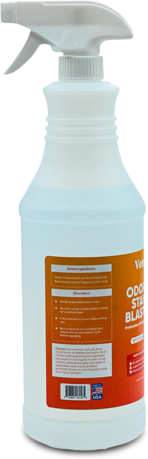 vetr Pet Odor & Stain Blaster - Enzyme Pet Stain & Odor Removal Spray - 32 oz Bottle for Carpet, Upholstery & Floors - Rid of Dog & Cat Urine, Vomit & Messes