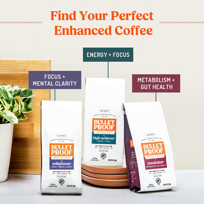Bulletproof High Achiever Mushroom Coffee Grounds with Lion's Mane, B Vitamins & Adaptogens, Energy and Focus, Medium-Dark Roast, 10 oz
