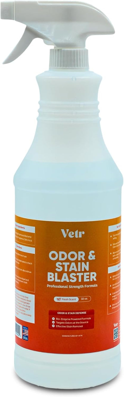 vetr Pet Odor & Stain Blaster - Enzyme Pet Stain & Odor Removal Spray - 32 oz Bottle for Carpet, Upholstery & Floors - Rid of Dog & Cat Urine, Vomit & Messes