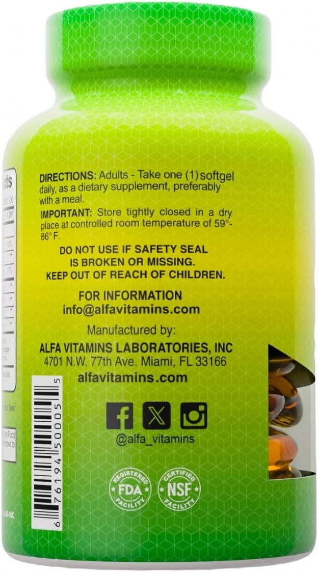 ALFA VITAMINS Omega 3 Fish Oil 1000mg Supplement, Supports Heart Health, Brain Function, Joint Mobility & Skin Hydration, 300mg Omega-3, 180mg EPA, 120mg DHA, 100 Softgels per Bottle, 4 Pack