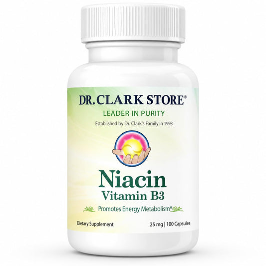 Dr Clark Niacin (Vitamin B3) Supplement – 25mg, 100 Gelatin Capsules, Supports Circulation & Healthy Cholesterol Levels