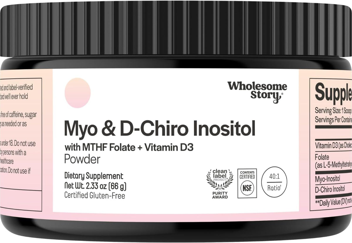 Inositol Supplement Powder with MTHF Folate + Vitamin D3 | Myo-Inositol & D-Chiro Inositol | Hormonal Balance & Healthy Ovarian Support | Vitamin B8 | Alternative to Inositol Capsules | 30 Servings