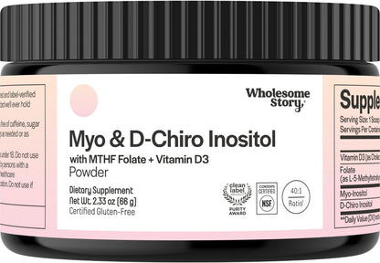 Inositol Supplement Powder with MTHF Folate + Vitamin D3 | Myo-Inositol & D-Chiro Inositol | Hormonal Balance & Healthy Ovarian Support | Vitamin B8 | Alternative to Inositol Capsules | 30 Servings