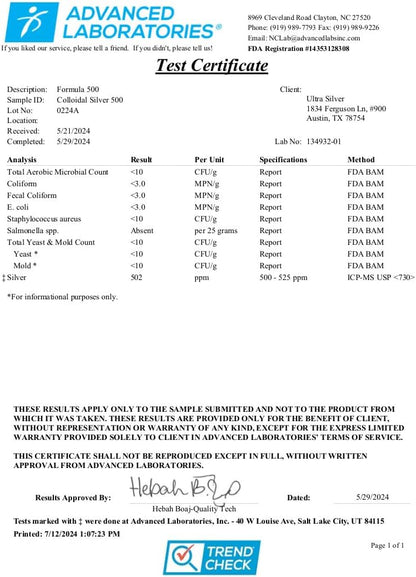 Ultra Silver® Colloidal Silver | 500 PPM, 32 Oz (946mL) | Mineral Supplement | True Colloidal Silver - 4 oz Dropper Bottle (Empty) Included for Dispensing!