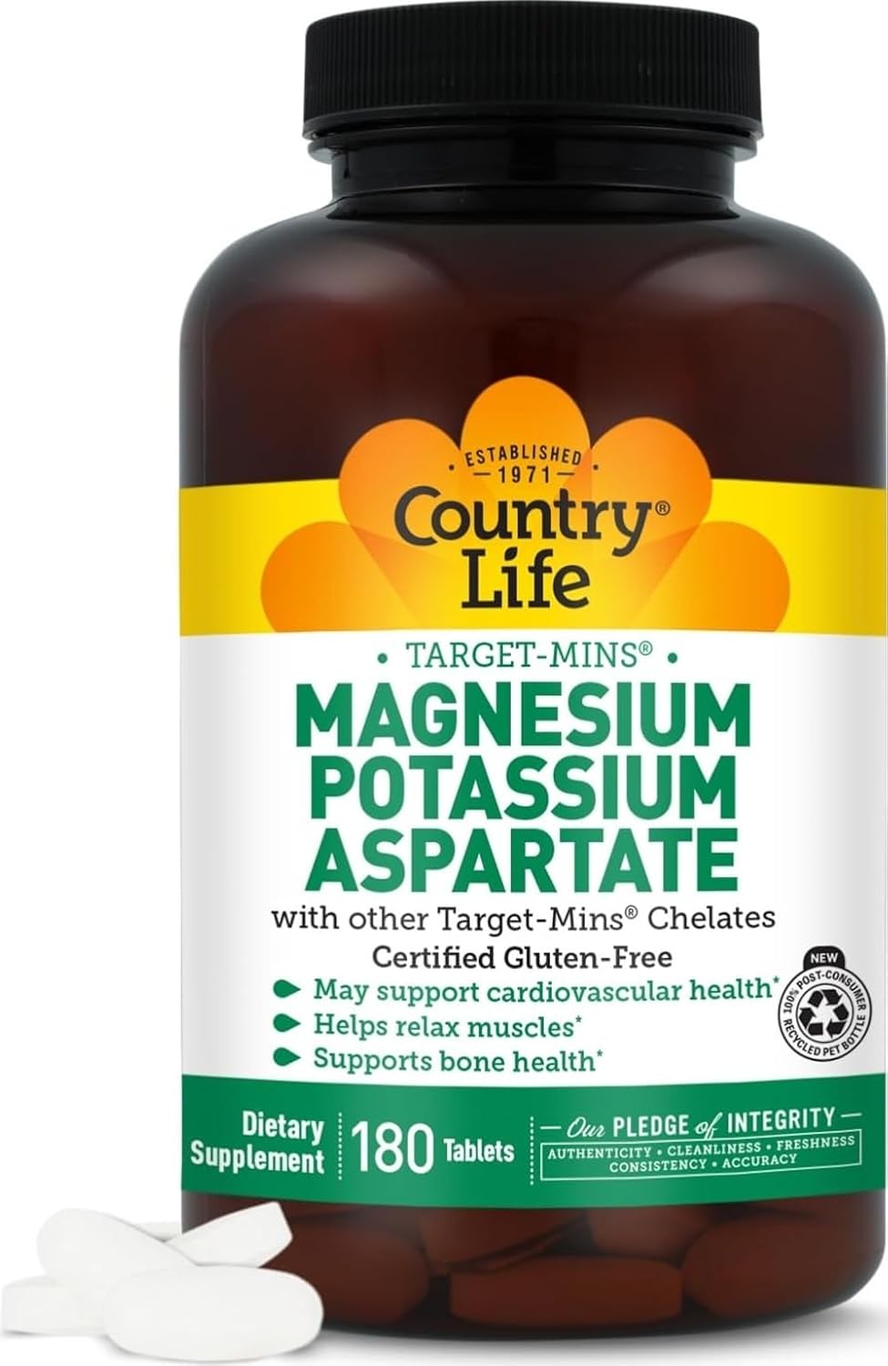 Country Life Target-Mins Magnesium 600 mg and Potassium 198 mg, 180 Tablets