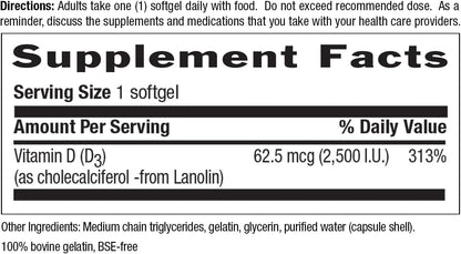 Country Life Vitamin D3 2500 IU, Non-Fish Source, 200 Softgels