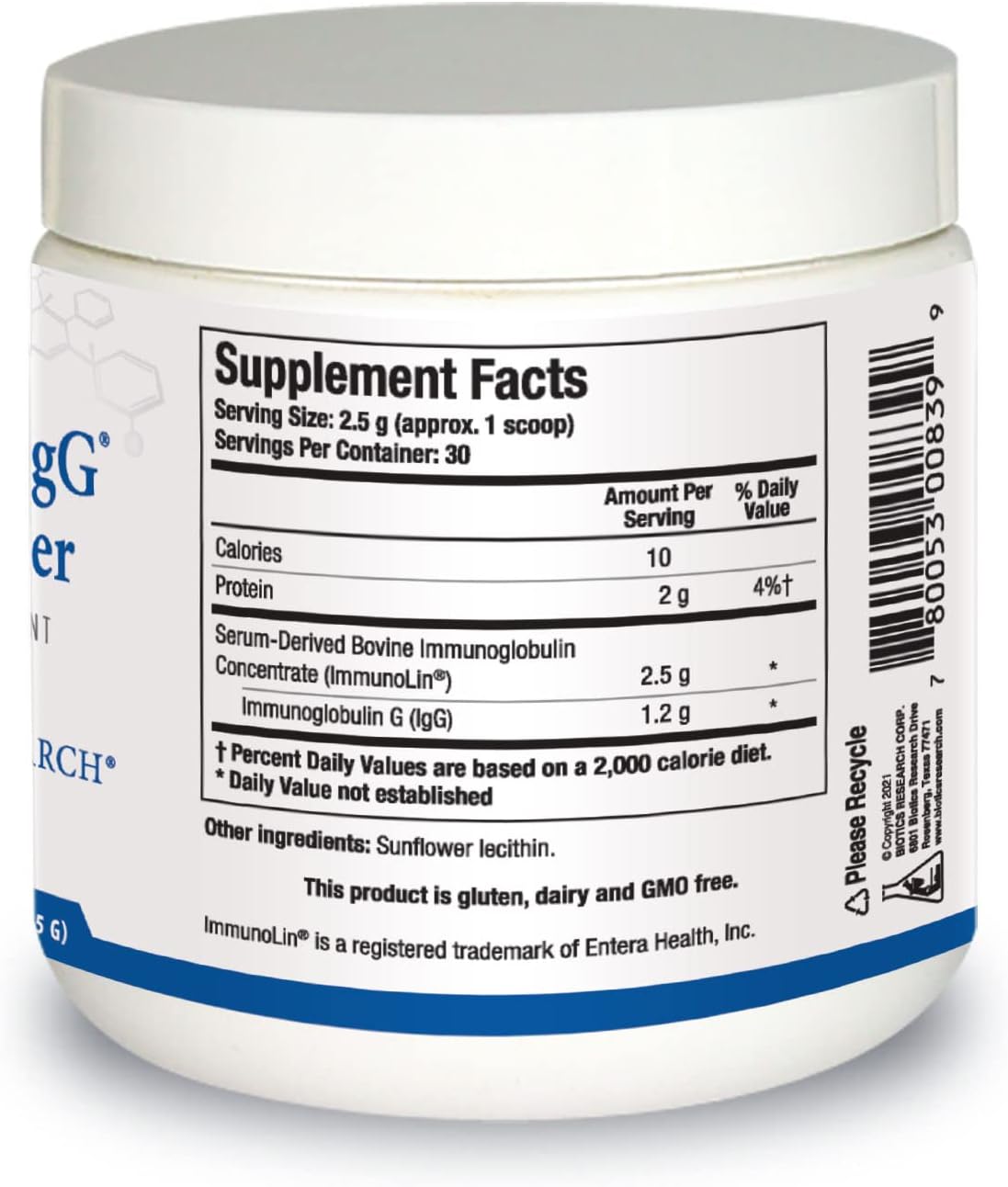 BIOTICS RESEARCH Immuno-gG SBI Powder Easy-to-Mix Powder Formula, Ultimate IgG, Complete Gut Health and Immune Support, Dairy Free, Immunoglobulin Concentrate - 2.6 Oz