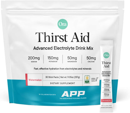 Thirst Aid Low Sodium Electrolytes Powder Packets, 30 Servings, Organic Electrolytes Powder Packets Crafted with a Light Watermelon Flavor, Gluten-Free, Non-GMO and Vegan