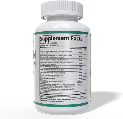 Quercetin with Bromelain, Immune Blend Supplements with Zinc Elderberry Vitamin C & D 5000 IU, Artemisinin, Irish Sea Moss, Echinacea, Garlic, Turmeric, Reishi and Ginger Powder, 1400 mg