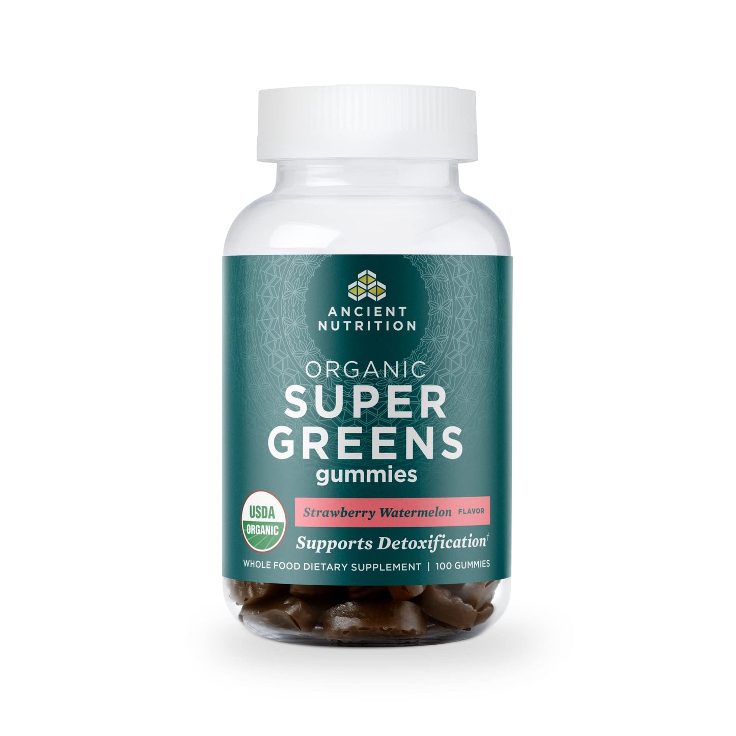 Ancient Nutrition Supergreens Gummy, Organic Superfood Gummy Made from Real Fruits, Vegetables and Herbs, for Digestive and Energy Support, 100 Count, Strawberry Watermelon Ancient NutritionBuy Supplements Australia