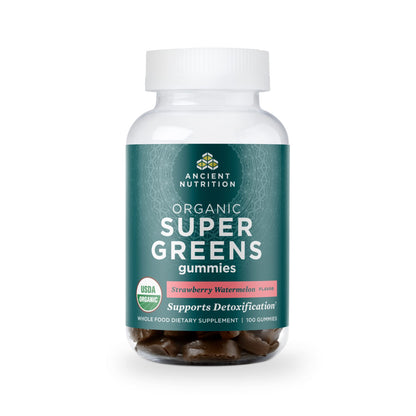 Ancient Nutrition Supergreens Gummy, Organic Superfood Gummy Made from Real Fruits, Vegetables and Herbs, for Digestive and Energy Support, 100 Count, Strawberry Watermelon Ancient NutritionBuy Supplements Australia