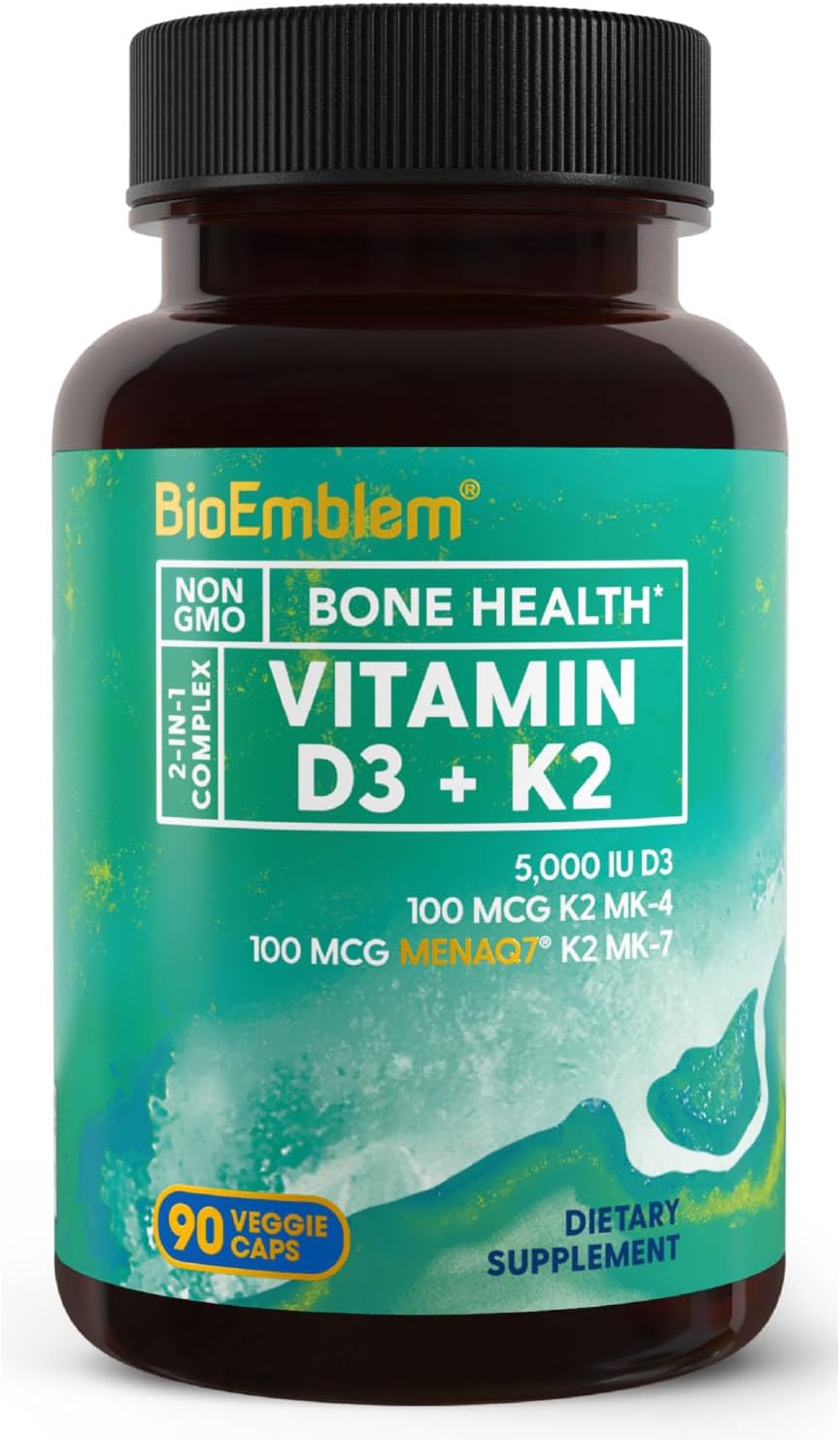 BioEmblem Vitamin D3 K2 Capsules (5000IU and 200mcg) and Magnesium Complex 60 Capsules