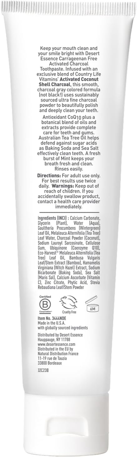 Desert Essence Activated Charcoal Toothpaste, Fluoride Free, 6.25 oz