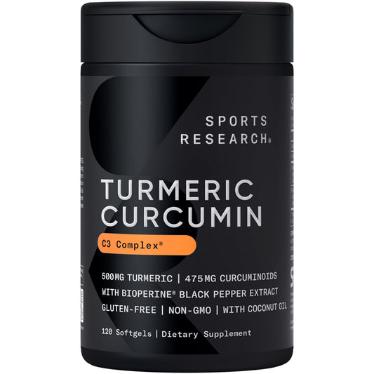 Sports Research® Turmeric Curcumin C3 Complex® w/BioPerine Black Pepper Extract & Organic Coconut Oil - Standardized 95% Curcuminoids · Non-GMO · Gluten Free - 120 Count Softgels Sports Research buy supplements Au