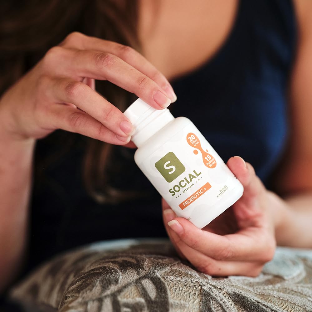 Social Naturals Daily Probiotic Capsules for Gut Health & Bloating | Bifidobacterium | Multi-Strain with Prebiotic + Postbiotic | 20 Billion CFU | Vegan | 30 Capsules