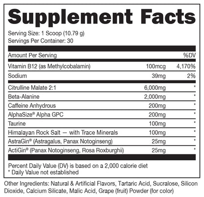 Bucked Up Pre Workout - Best Tasting - 6 Grams Citrulline, 2 Grams Beta Alanine Non Proprietary Blend, Powder (Strawberry Kiwi)