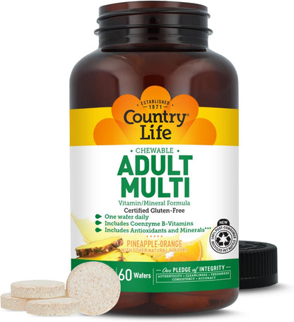 Country Life Adult Chewable Multivitamin, Pineapple Orange, 60 Wafers