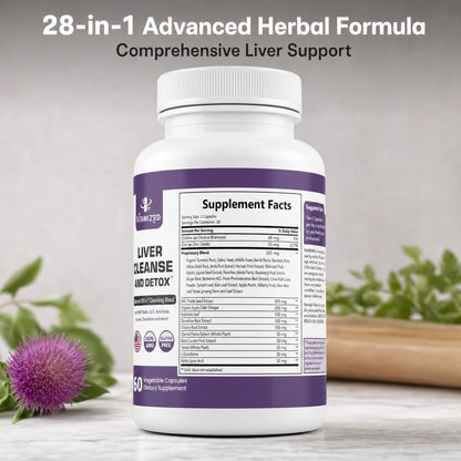 Liver Cleanse Detox & Repair Fatty Liver Supplements 28-in-1 Advanced Herbal Liver Health Supplement Formula - Milk Thistle Silymarin, Artichoke Extract, Dandelion & Apple Cider Vinegar - 60 Pills
