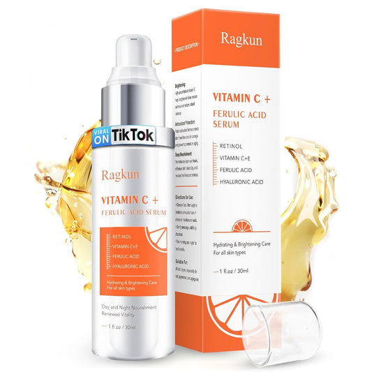 Ragkun 20% Vitamin C Serum, Retinol Serum for Face, Dark Spot Remover for Face, CE Ferulic Acid, Hyaluronic Acid, Hydrate & Plump Skin Care