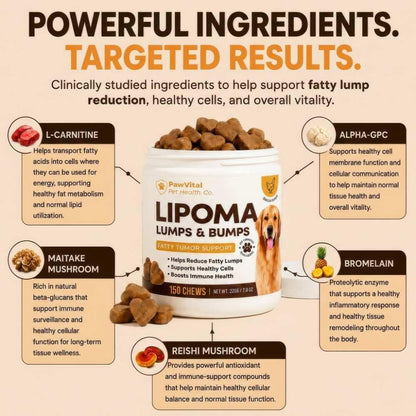 Lipoma Treatment for Dogs – Lumps & Bumps Support, Helps Reduce Fatty Tumors, Turkey Tail Mushroom Chews for Immune Health with L Carnitine, Chicken Flavor, 150 Soft Chews