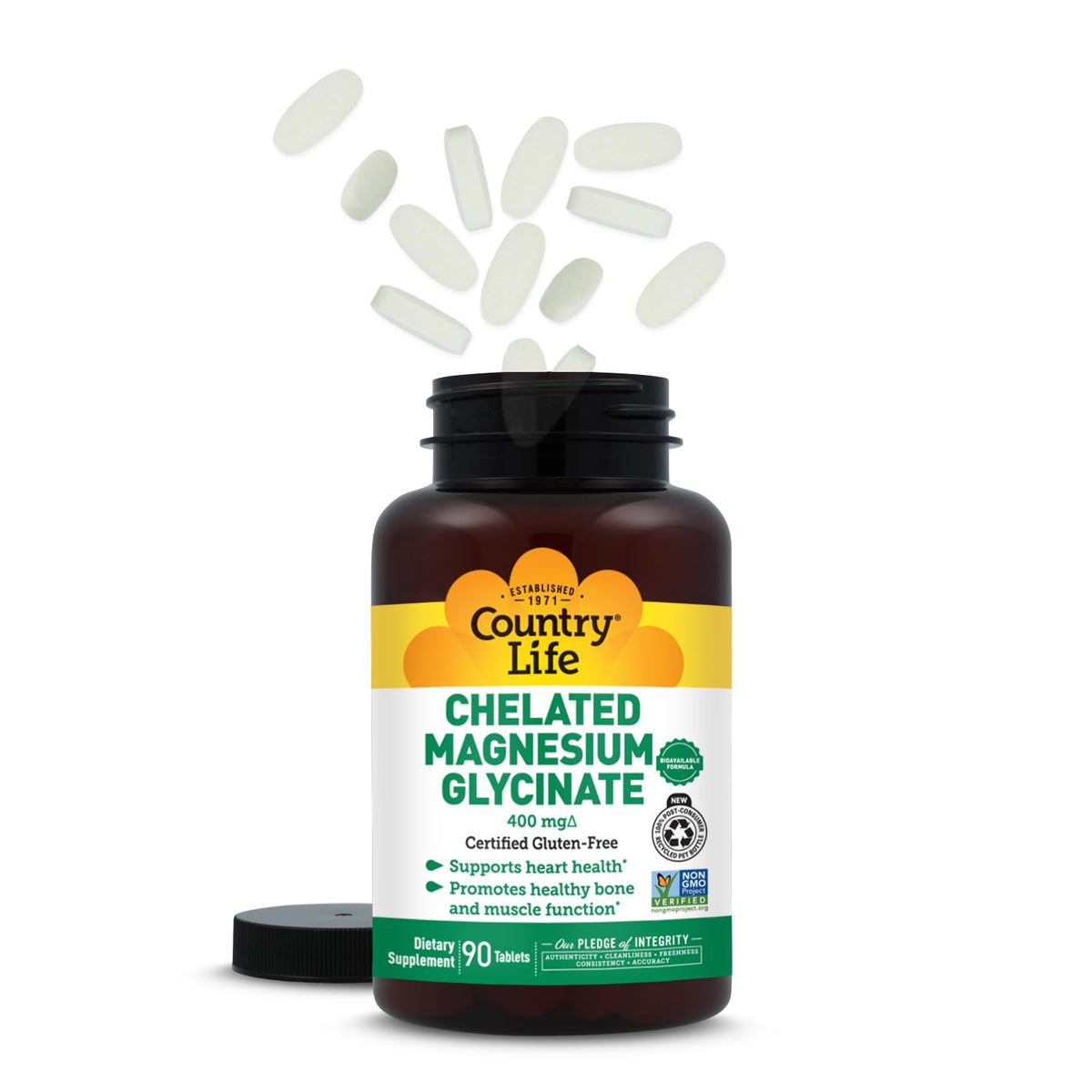 Country Life Chelated Magnesium Glycinate 400 mg, 180 Tablets
