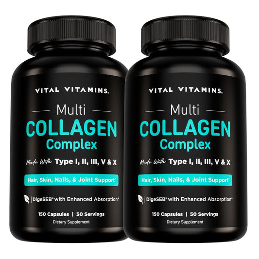 Vital Vitamins Multi Collagen Pills for Women & Men (2-Pack) - Hydrolyzed Collagen Peptides - Type I, II, III, V, X - Grass Fed, Non-GMO Vital Vitamins buy supplements Au