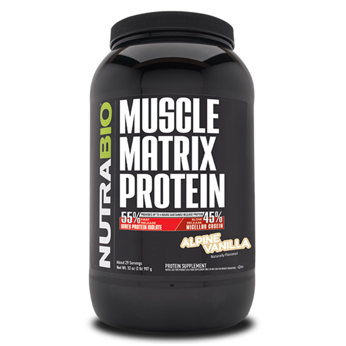 NutraBio Muscle Matrix Protein Powder - 25g of Protein Per Scoop - Whey Isolate and Micellar Casein Combo for Fast and Slow Release - Dutch Chocolate - 2 Pounds, 28 Servings
