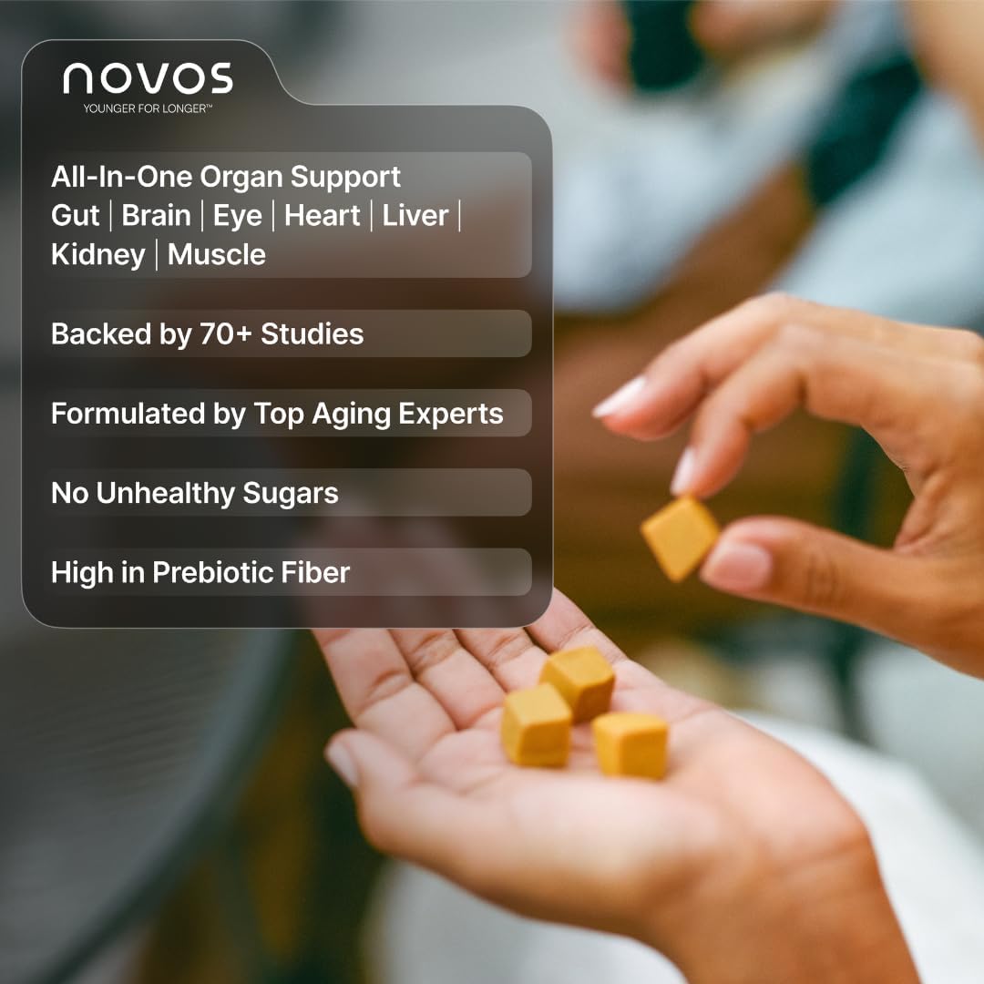 Novos Vital Chews | All-In-One Organ Support | Liver, Brain, Eyes, Heart & Gut Support for Men & Women | Nattokinase, Lutein, Inulin, Rutin & More | Tropical Flavor (120 Count)