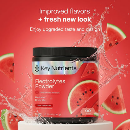 KEY NUTRIENTS Electrolytes Powder Bundle, Juicy Watermelon 90 Servings Jar + Tangy Orange 90 Servings Jar, Sugar Free Hydration Drink Mix with Vitamins & Minerals, No Calories