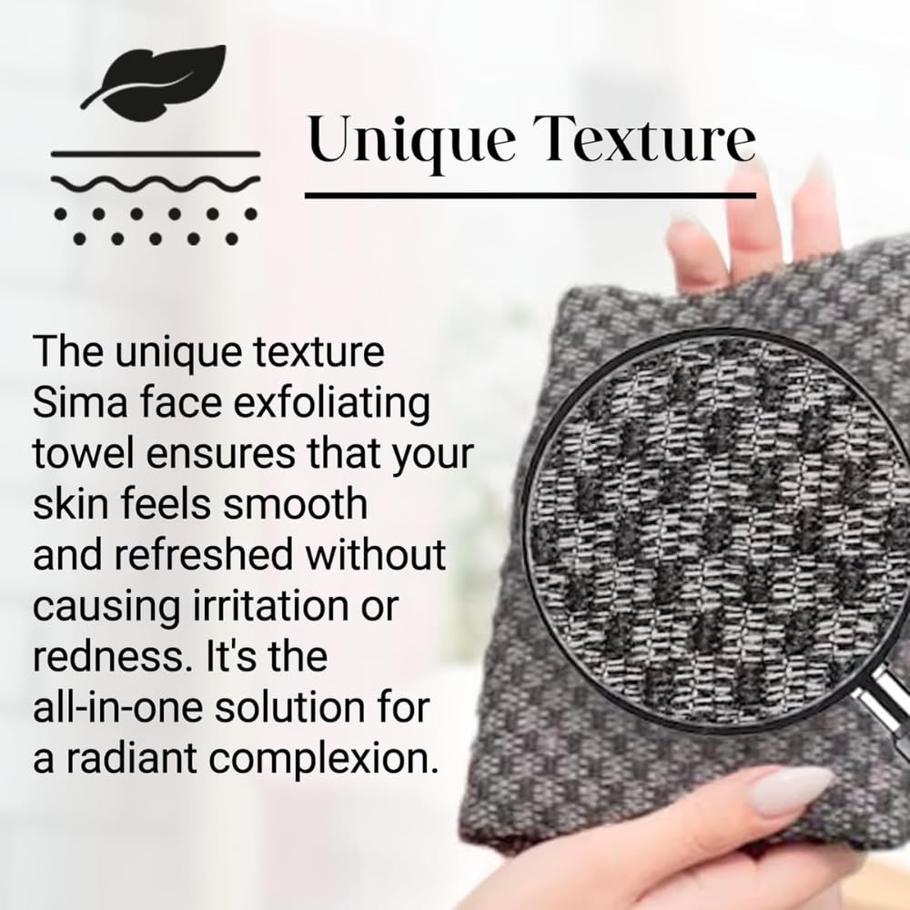 Exfoliating Washcloth Face & Body Scrub Towel - Japanese Exfoliating Towel with Hexagon Fibers, Body Scrubber with 2 Sides for Scrubbing & Washing (Black, 27cm x 35cm)
