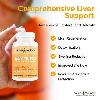 Natural Wellness Advanced Milk Thistle with Artichoke & Turmeric – Liver Support & Detox Supplement for Healthy Liver Function, Bile Flow
