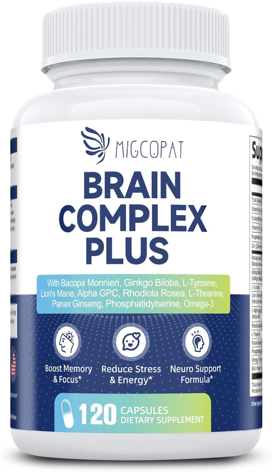 Brain Supplements for Memory & Focus - Nootropic with Bacopa Monnieri, Lion's Mane, Alpha GPC, Phosphatidylserine | Supports Mental Clarity & Cognitive Function | Vitamin B6 & B12-120 Capsules