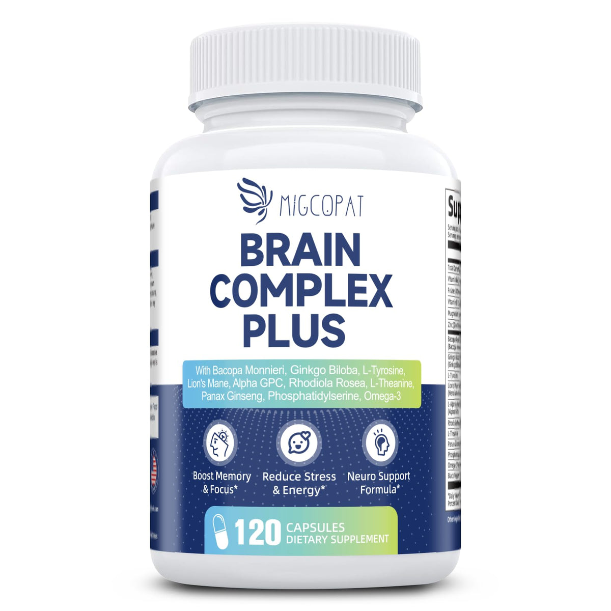 Brain Supplements for Memory & Focus - Nootropic with Bacopa Monnieri, Lion's Mane, Alpha GPC, Phosphatidylserine | Supports Mental Clarity & Cognitive Function | Vitamin B6 & B12-120 Capsules