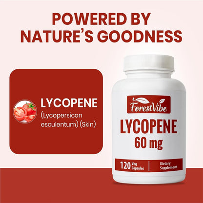 Lycopene Supplement for Men 60mg, Natural Carotenoid Complex from Tomato Extract Powder, 120 Vegan Capsules, 4 Month Supply, Non-GMO and Gluten Free Lycopene for Men & Women