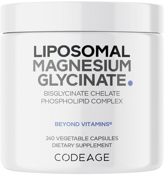Codeage Liposomal Magnesium Glycinate Supplement, 2-Month Supply, Bisglycinate Magnesium Chelate, Chelated Magnesium Mineral Pills, BioPerine Black Pepper Vitamins Capsules, Non-GMO Vegan, 240 ct CodeageBuy Supplements Australia