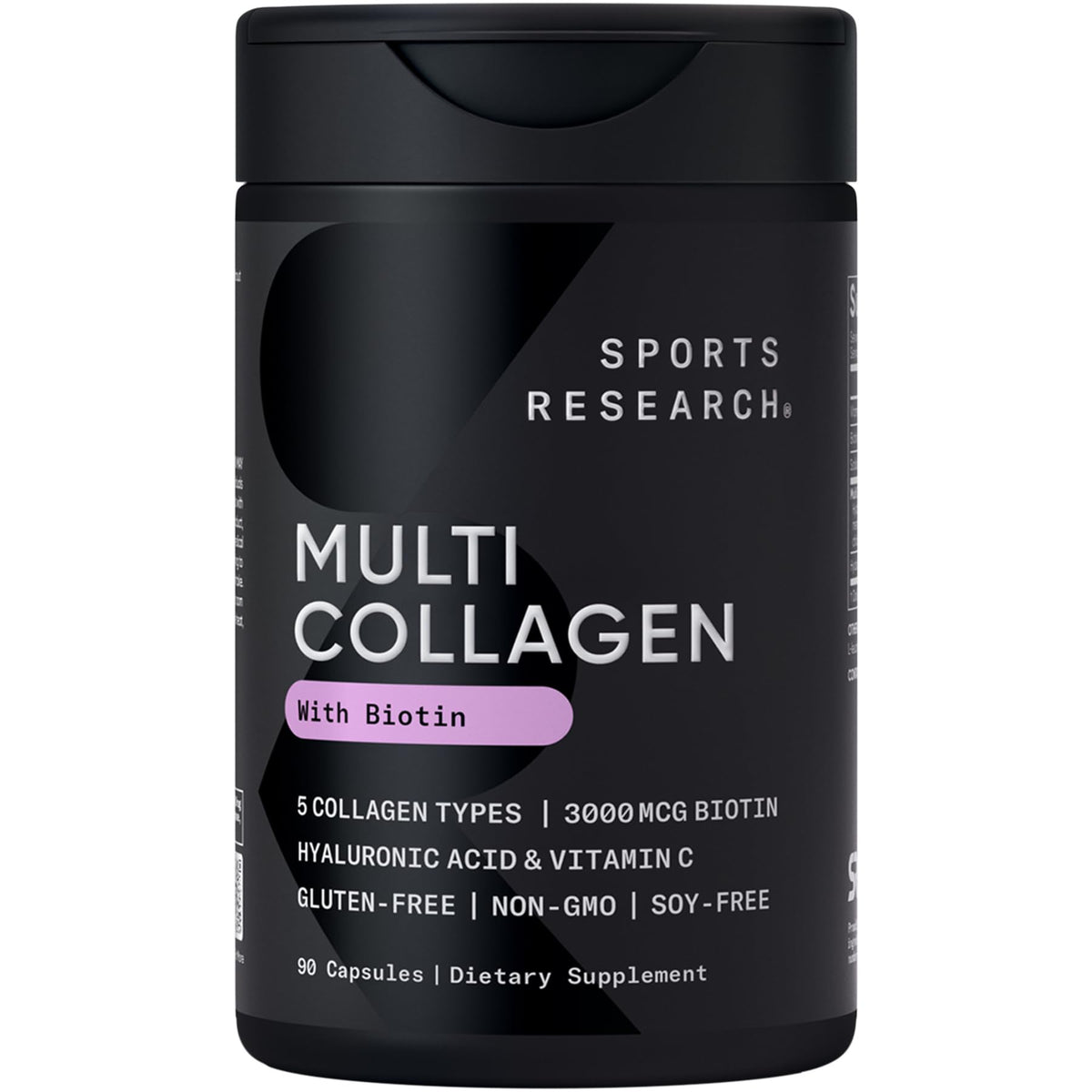 Sports Research® Multi Collagen Pills for Women & Men - Collagen Peptides (Type I, II, III, V, X) Enhanced with Hyaluronic Acid & Vitamin C - Gluten Free · Non-GMO - 90 Capsules