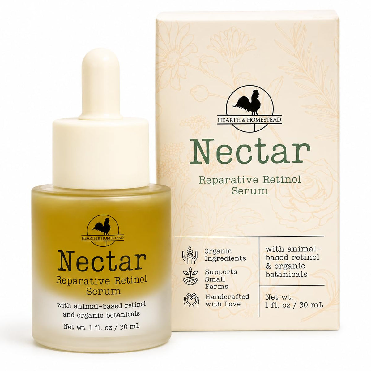 Hearth & Homestead Serum - Nectar Natural Retinol - Fermented Cod Liver Oil, Grass-Fed Tallow & Emu Oil - Nutrient-Rich Facial Oil for Smooth, Healthy Skin – 1 fl oz