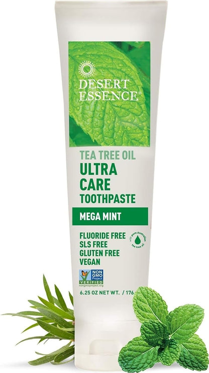 Desert Essence Ultra Care Toothpaste, Mega Mint, Fluoride Free, 6.25 oz