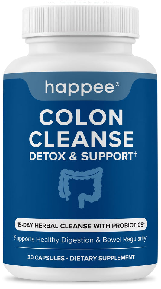 Happee Colon Cleanser & Detox for Weight Loss - 15 Day Colon Cleanse Pills & Gut Support Probiotics Women Men