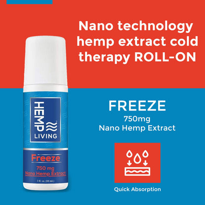 HEMP LIVING Freeze Nano Hemp Extract Roll On, Cold Therapy, Roll On for Muscles and Joint Strain, 3 oz Roll on Bottle (750 mg) HEMP LIVINGBuy Supplements Australia