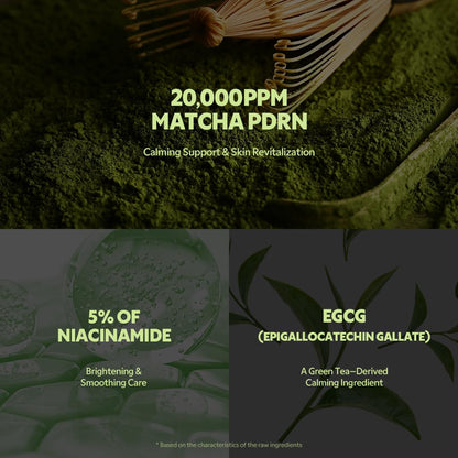 TIRTIR Matcha Dual PDRN Serum | Irritated Red Skin Relief & Glass Skin Glow with 20,000ppm Vegan Matcha PDRN, 5% Niacinamide, Hydrating Non-Sticky Korean Face Serum