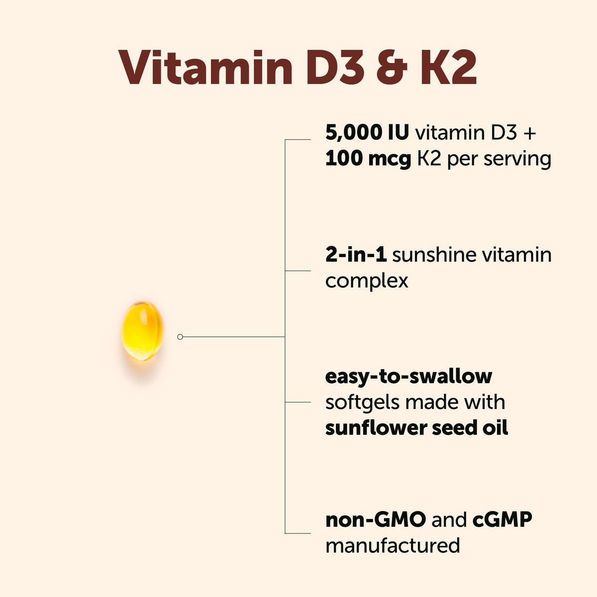 Micro Ingredients Vitamin D3 + K2 MK-7 5,000 IU Per Serving, 300 Softgels | K2 100 mcg Per Serving, D3 & K2 Vitamin Supplement for Women & Men. Easy-to-Swallow, Non-GMO, Gluten Free.